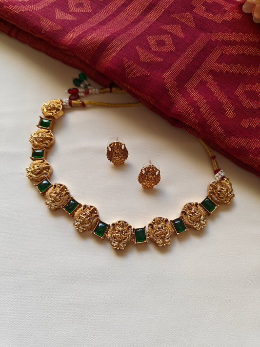 Laxmi Green Stones Necklace Set