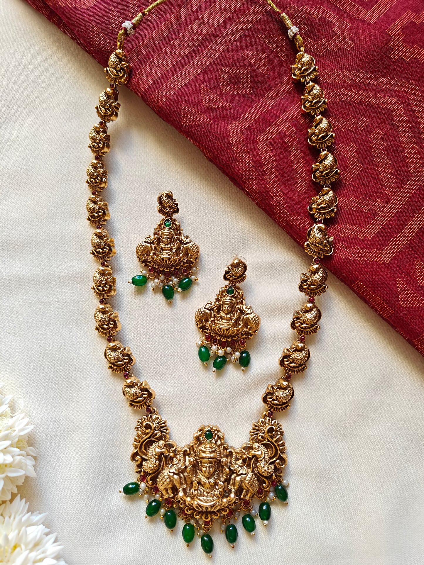 Lakshmi Nakshi Haar With Green Beads