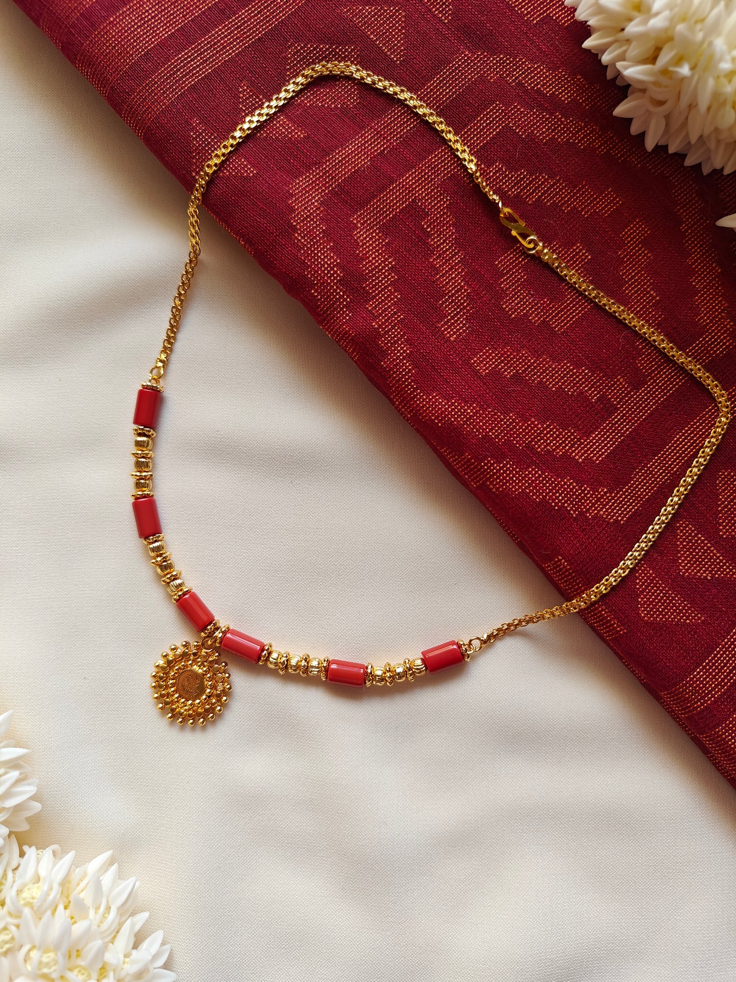 Coral Necklace with Laxmi Pendant