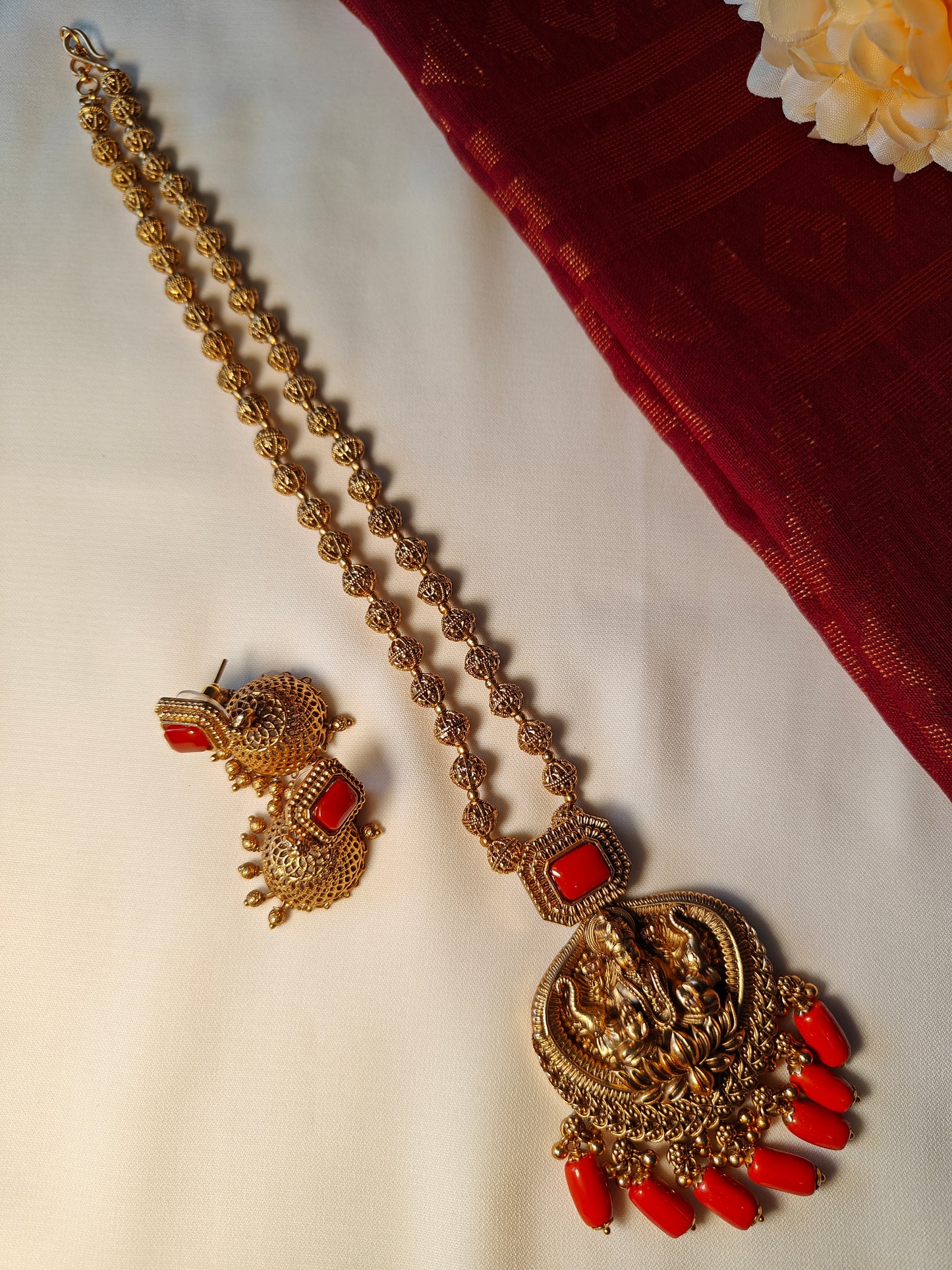 Laxmi Coral Necklace with Jhumkas