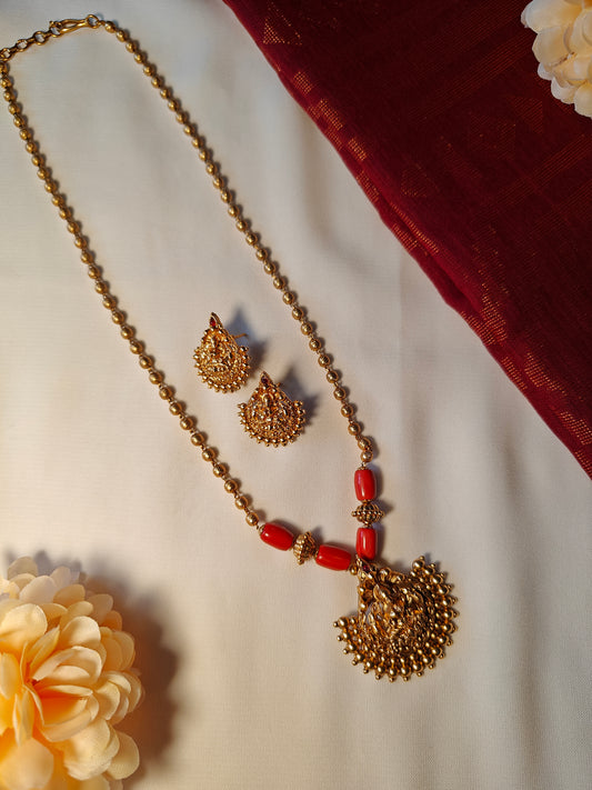 Laxmi Coral Necklace with Studs