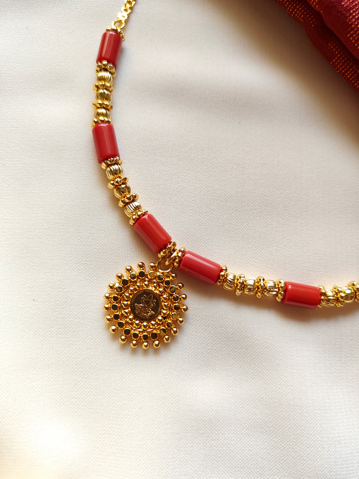 Coral Necklace with Laxmi Pendant