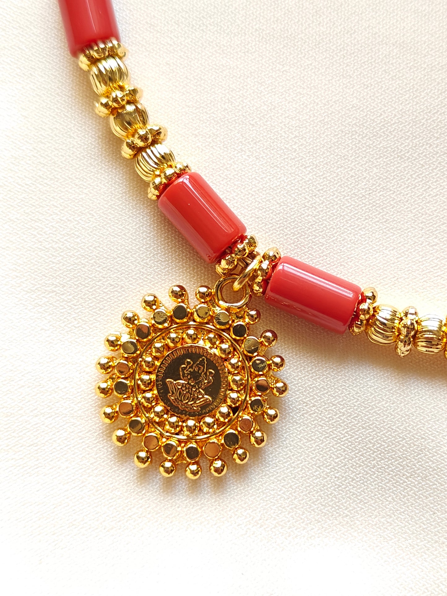 Coral Necklace with Laxmi Pendant